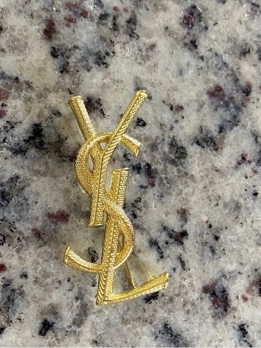 Yves Saint Laurent Gold Textured Cassandre Monogram Pin Brooch